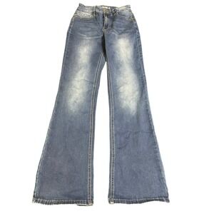 Born Primitive Flex Stretchy Mid Rise Bootcut Jeans Women Size M Reg Medium Blue